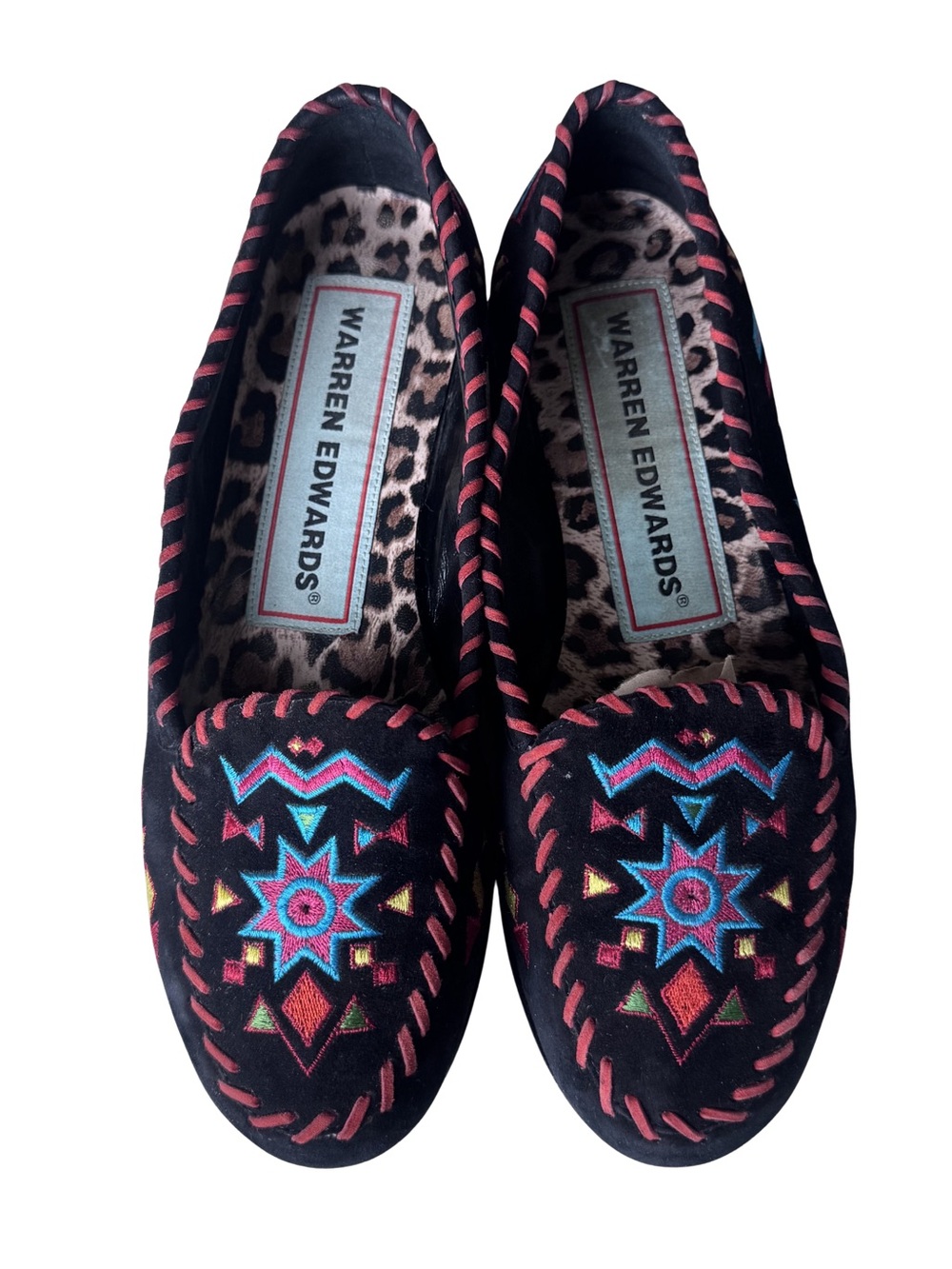 Warren Edwards Sham Vibez Womens 8 Dark Brown Suede Embroidered Loafer Flats